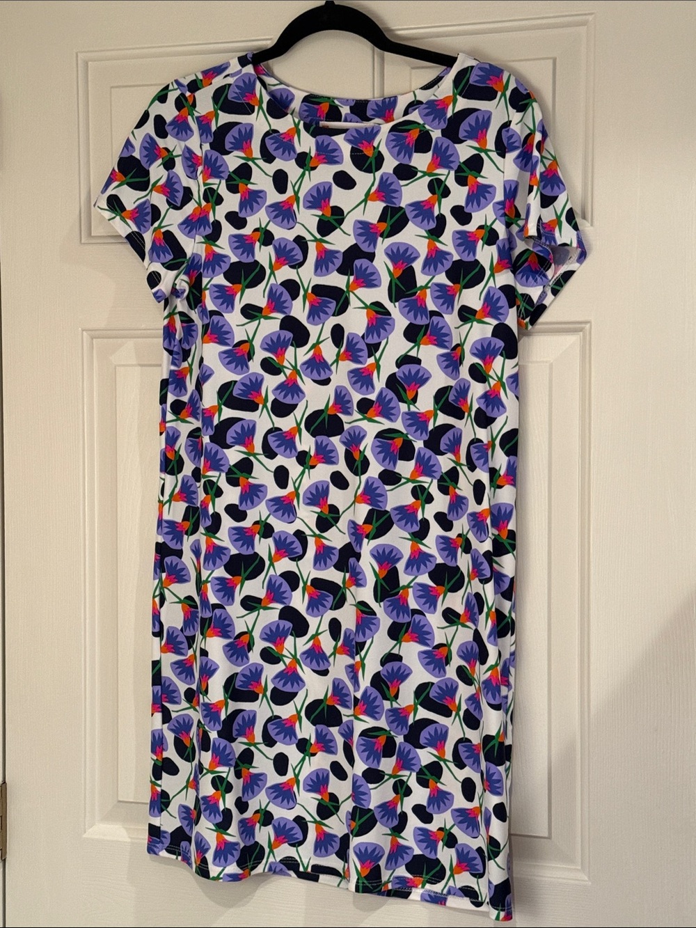 Jude Connally White Shift Dress with Purple Floral Print Medium